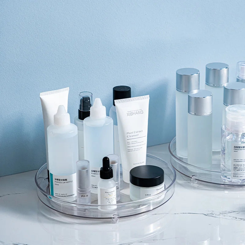 360 Rotation Cabinet Turntable Organizer Storage Spice Rack Drink Cosmetic Storage Rack PET Kitchen Turntable Bathroom Tray