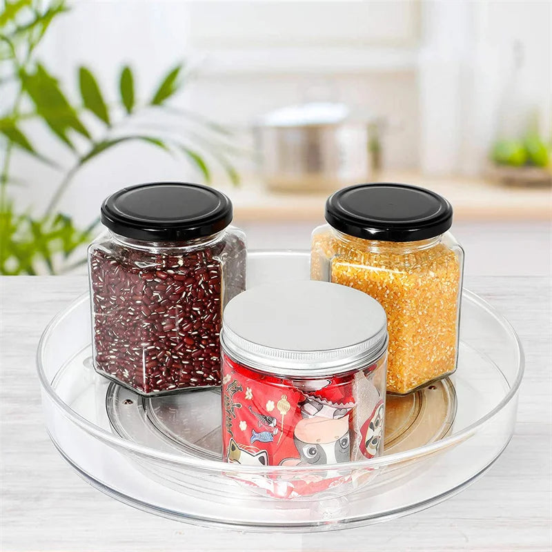 360 Rotation Cabinet Turntable Organizer Storage Spice Rack Drink Cosmetic Storage Rack PET Kitchen Turntable Bathroom Tray